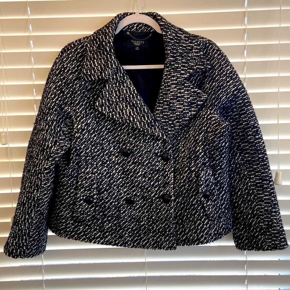 Talbots Black and White Angled Pattern acrylic/Wool Blazer sz. 12petite
